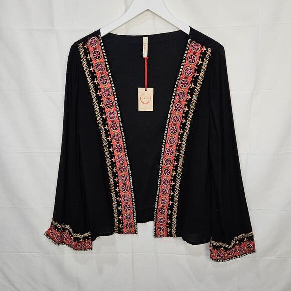 Raga [Sample] Sienne Jacket Open Front Black Pink Long Sleeve Floral Small - Picture 1 of 8